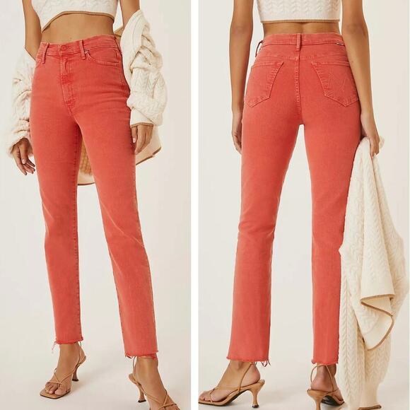 Mother Swooner Rascal Jeans Size 25 Red Ankle Fray High Straight USA Game Day - Picture 1 of 14